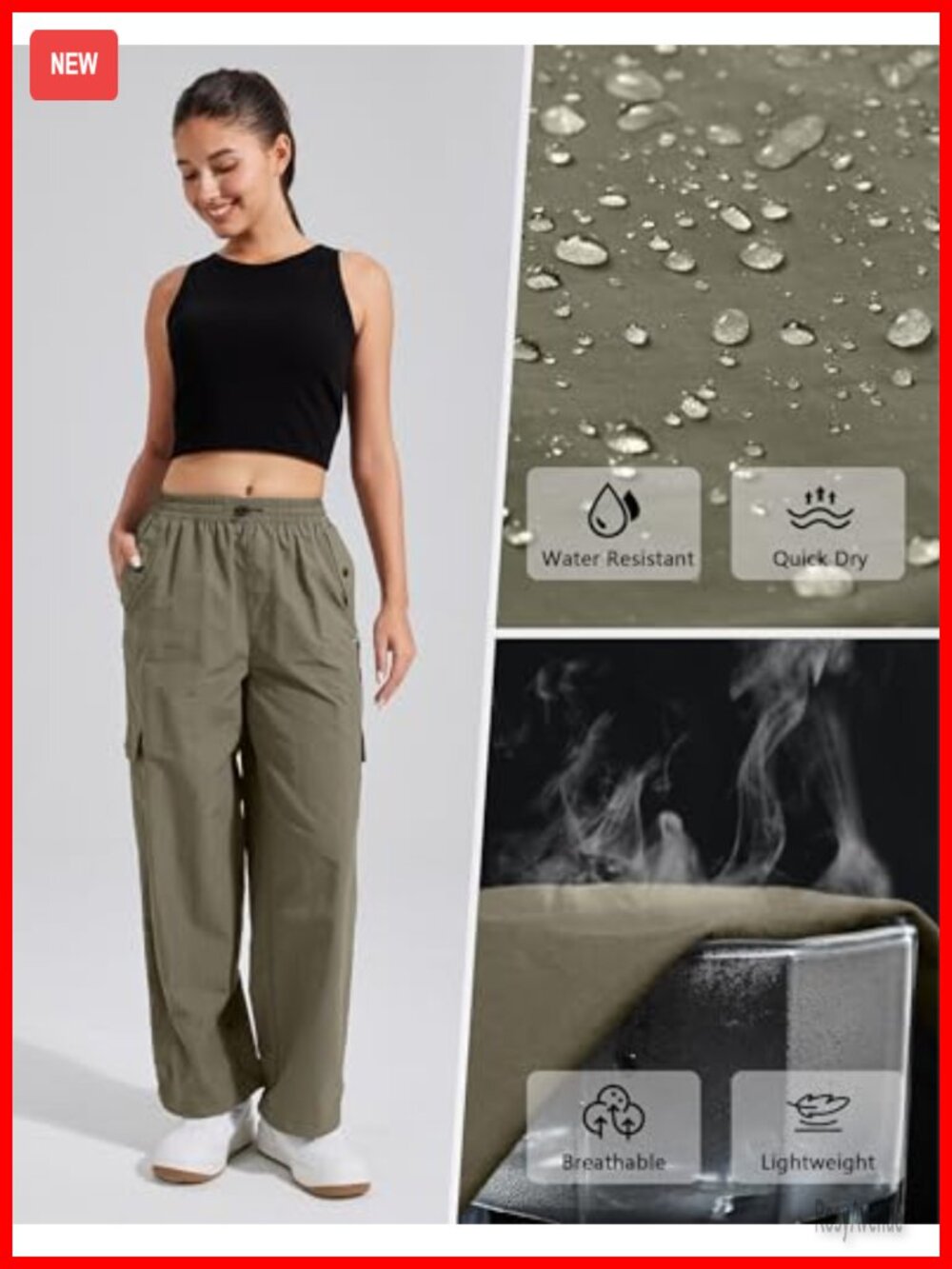 Parachute Cargo Pants with Pockets Baggy High Waisted Quick Dry Hiking Pants - Picture 4 of 6